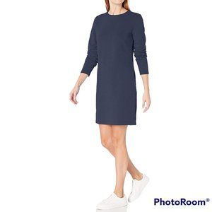 Essentials Women’s Crewneck Long-Sleeve French Terry Fleece Above-The-Knee Dress